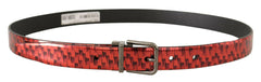 Dolce & Gabbana Red Herringbone Leather Gray Tone Buckle Belt -   -  Dolce & Gabbana.