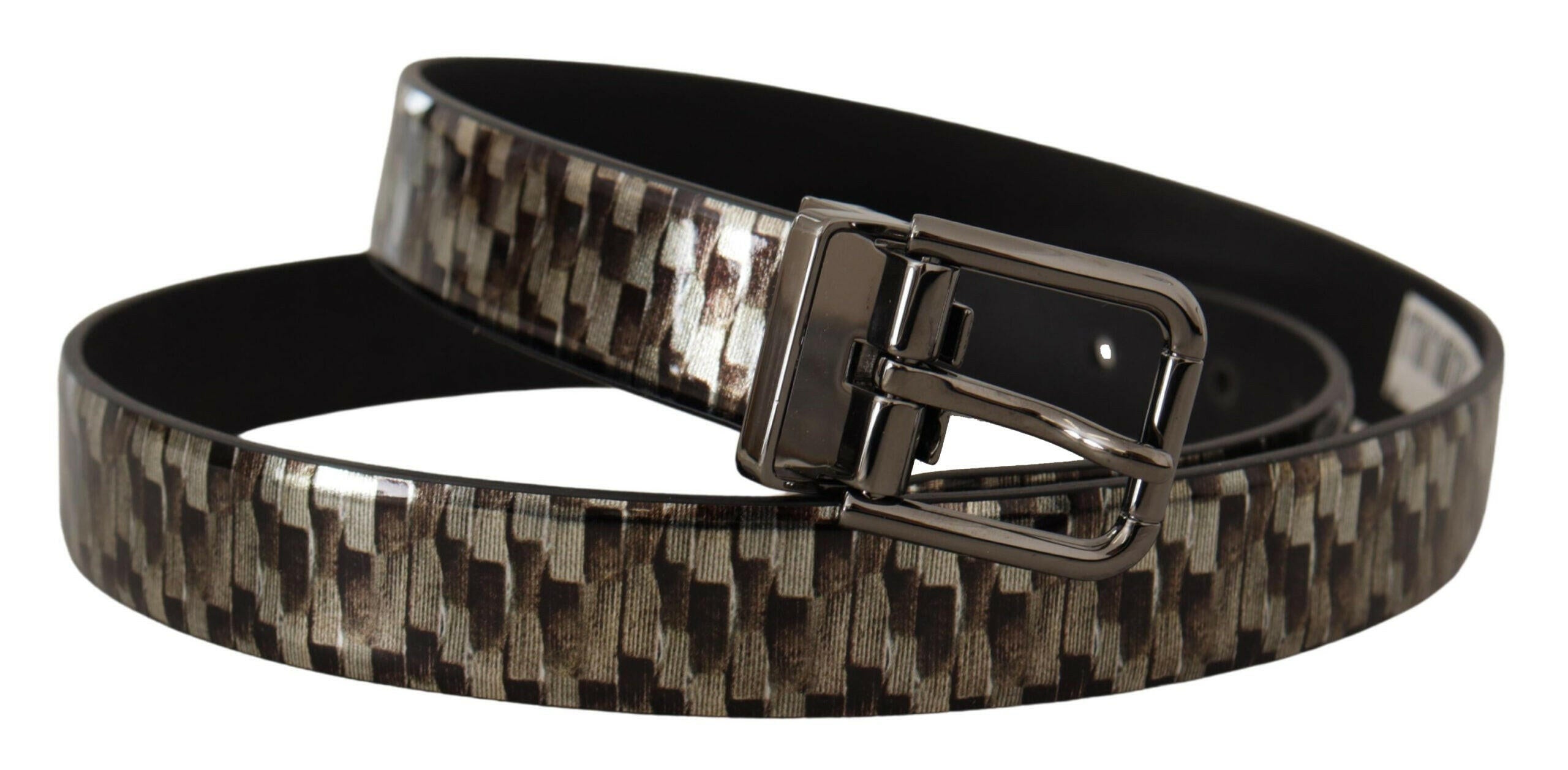 Dolce & Gabbana Brown Herringbone Leather Gray Belt -   -  Dolce & Gabbana.