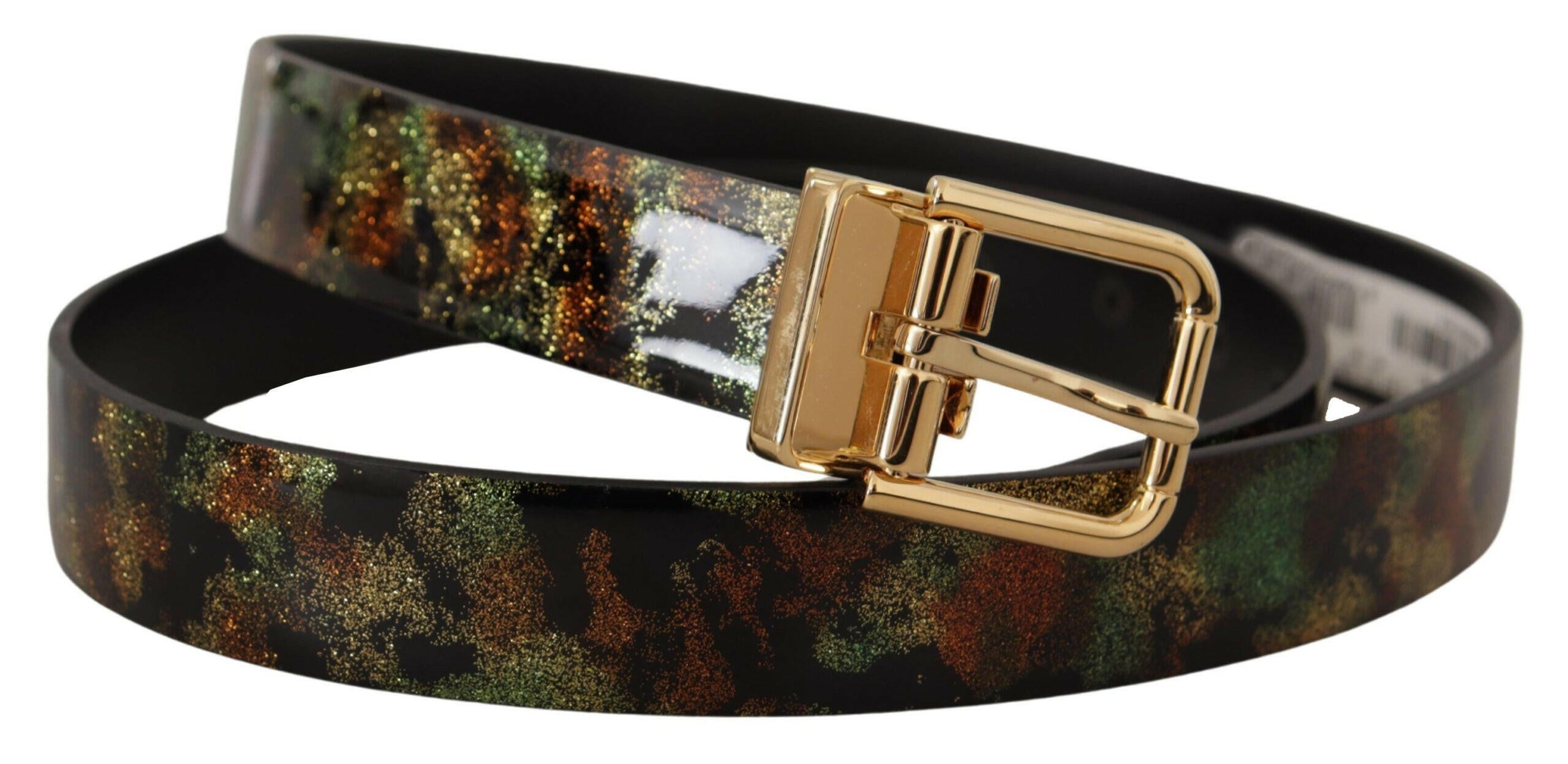 Dolce & Gabbana Black Green Leather Bronze Metal Buckle Belt -   -  Dolce & Gabbana.