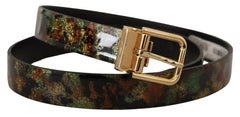 Dolce & Gabbana Black Green Leather Bronze Metal Buckle Belt -   -  Dolce & Gabbana.