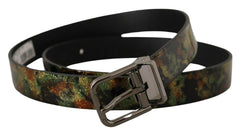 Dolce & Gabbana Black Sparkling Leather Black Metal Buckle Belt -   -  Dolce & Gabbana.