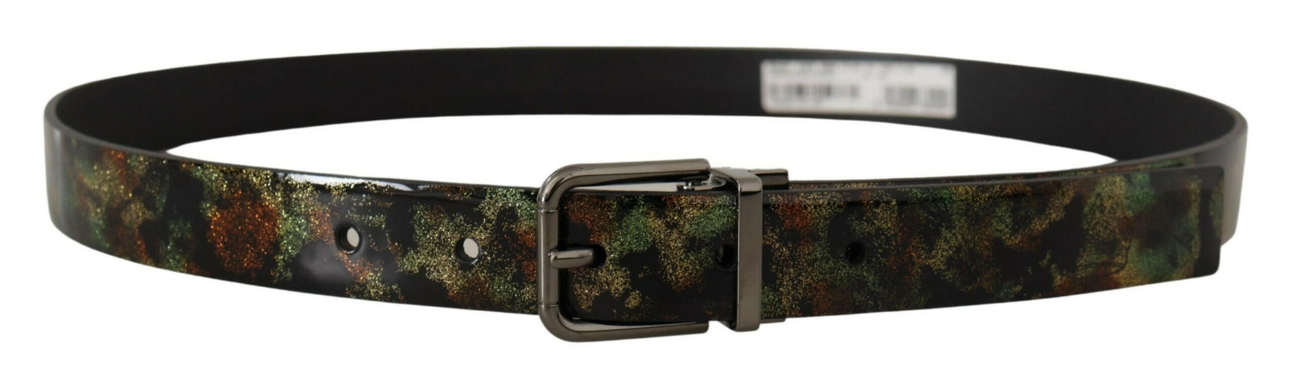 Dolce & Gabbana Black Sparkling Leather Black Metal Buckle Belt -   -  Dolce & Gabbana.