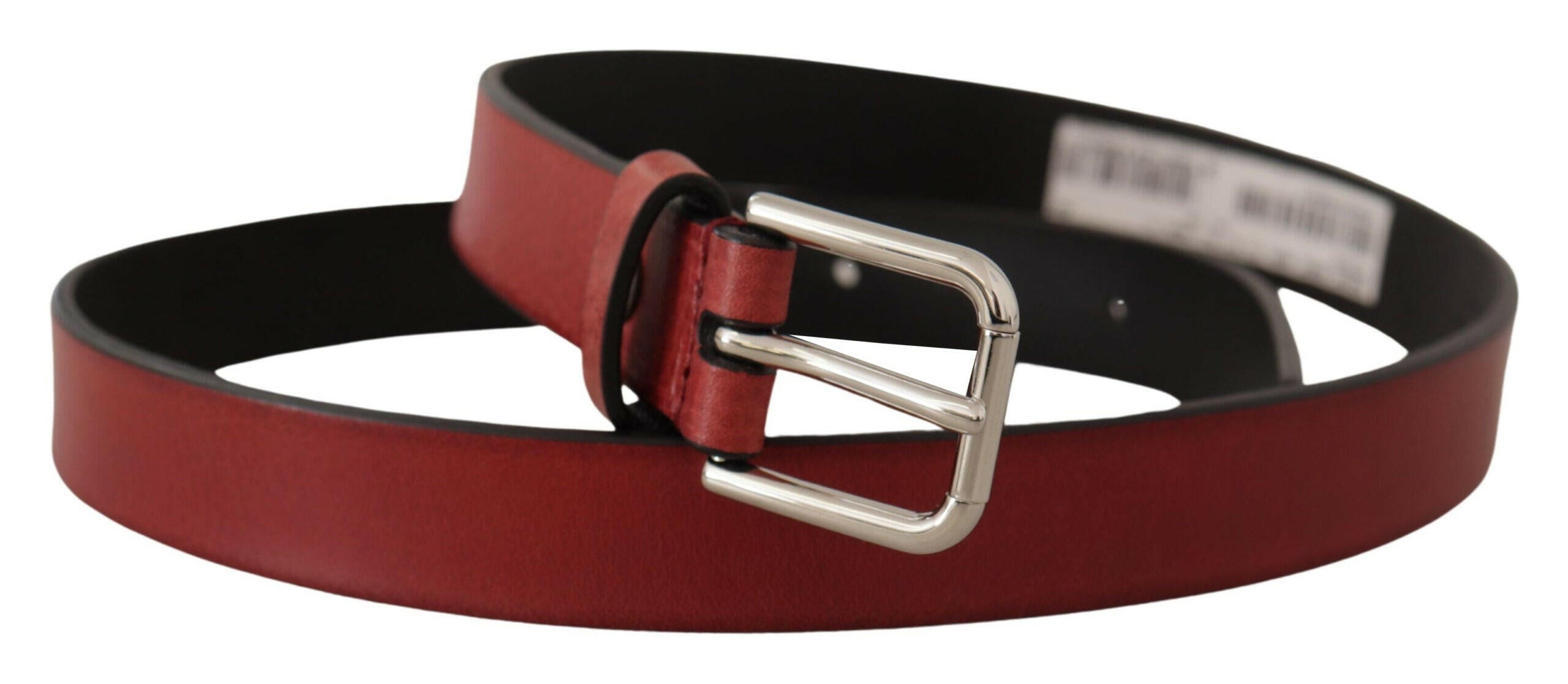 Dolce & Gabbana Maroon Vitello Leather Silver Metal Belt -   -  Dolce & Gabbana.