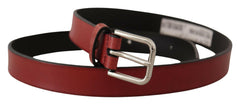 Dolce & Gabbana Maroon Vitello Leather Silver Metal Belt -   -  Dolce & Gabbana.