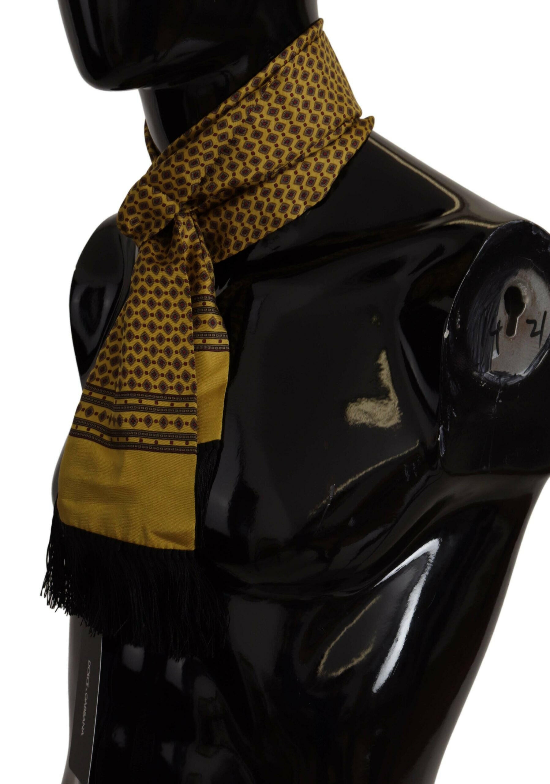 Dolce & Gabbana Yellow Patterned Silk Neck Wrap Fringe Scarf -   -  Dolce & Gabbana.