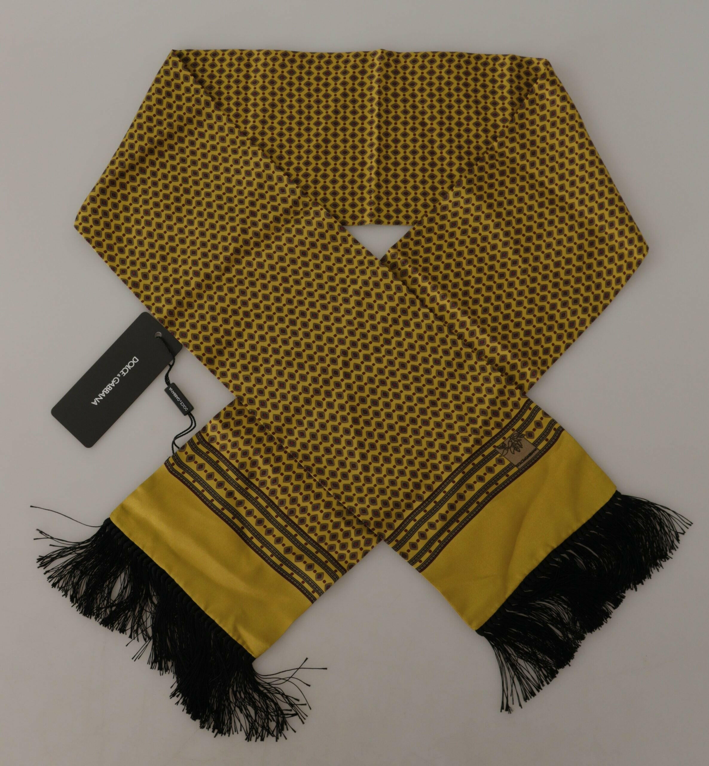 Dolce & Gabbana Yellow Patterned Silk Neck Wrap Fringe Scarf -   -  Dolce & Gabbana.