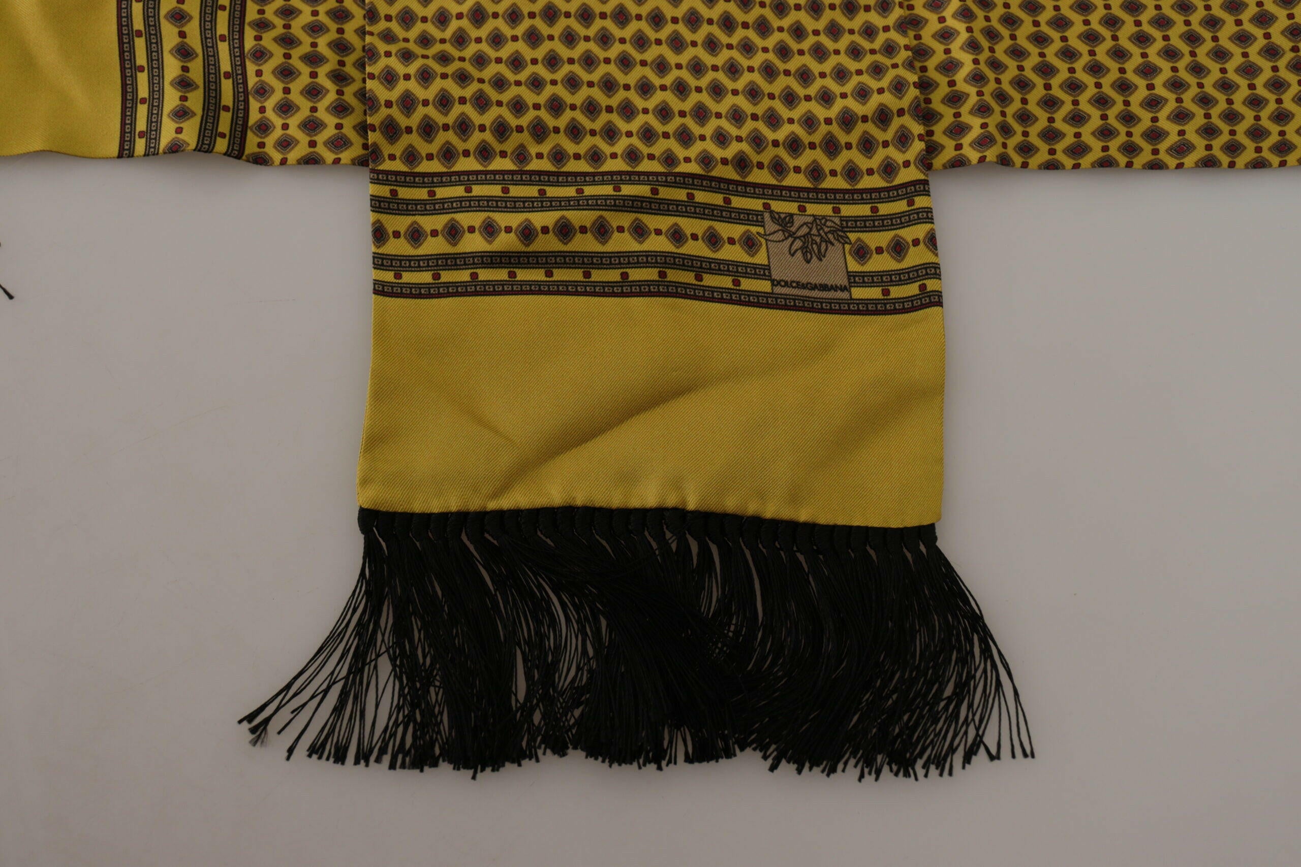 Dolce & Gabbana Yellow Patterned Silk Neck Wrap Fringe Scarf -   -  Dolce & Gabbana.