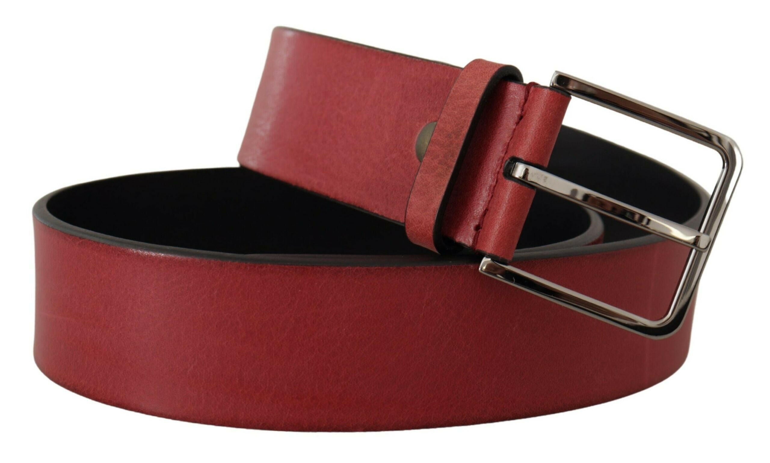 Dolce & Gabbana Maroon Vitello Silver Metal Logo Buckle Belt -   -  Dolce & Gabbana.