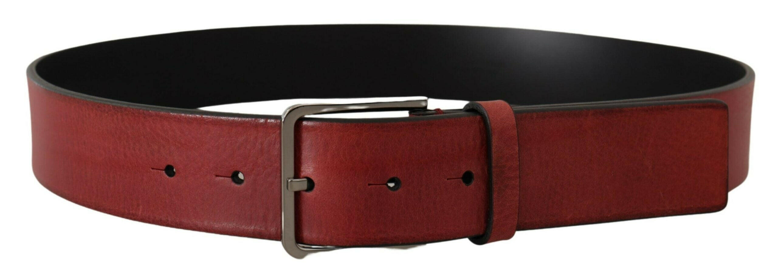Dolce & Gabbana Maroon Vitello Silver Metal Logo Buckle Belt -   -  Dolce & Gabbana.