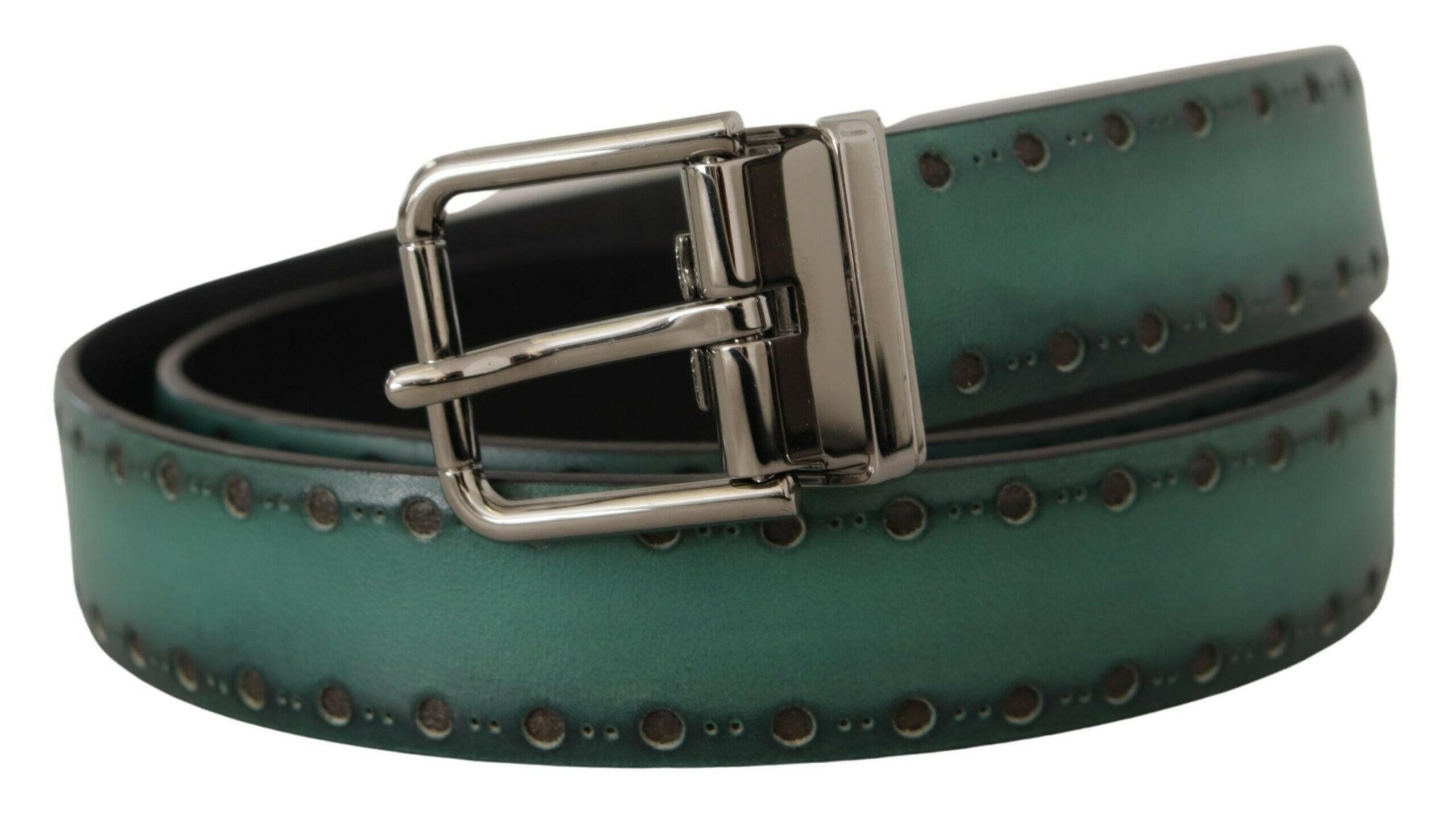 Dolce & Gabbana Green Giotto Leather Silver Metal Buckle Belt -   -  Dolce & Gabbana.