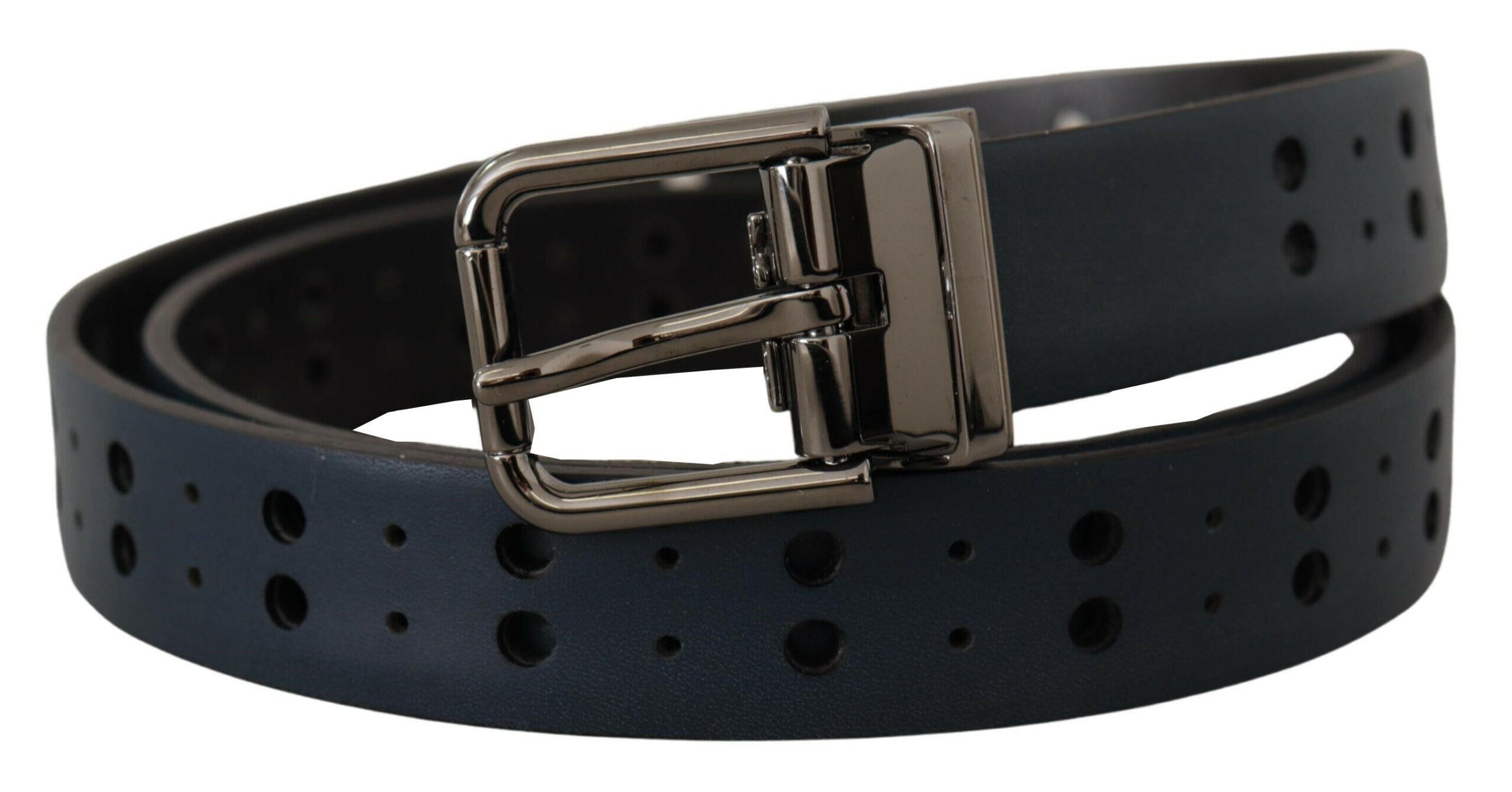 Dolce & Gabbana Blue Perforated Skinny Leather Metal Buckle Belt -   -  Dolce & Gabbana.