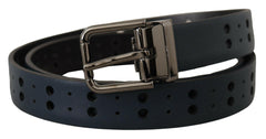 Dolce & Gabbana Blue Perforated Skinny Leather Metal Buckle Belt -   -  Dolce & Gabbana.
