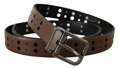 Dolce & Gabbana Dark Brown Perforated Leather Metal Belt -   -  Dolce & Gabbana.