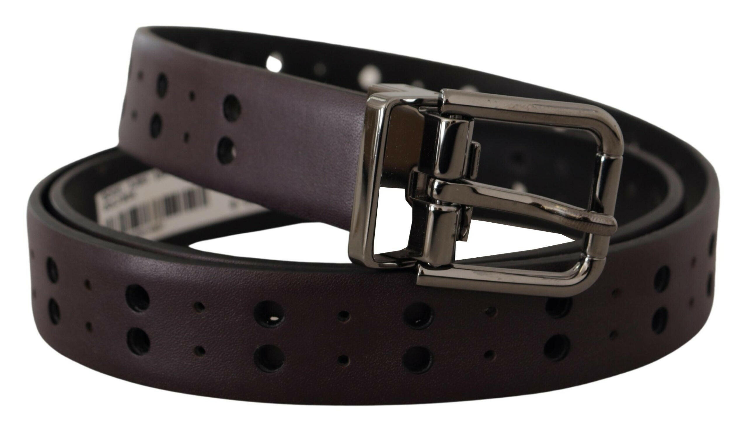 Dolce & Gabbana Burgundy Leather Perforated Metal Buckle Belt -   -  Dolce & Gabbana.