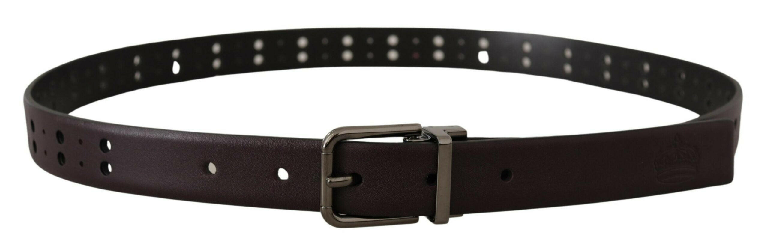 Dolce & Gabbana Burgundy Leather Perforated Metal Buckle Belt -   -  Dolce & Gabbana.