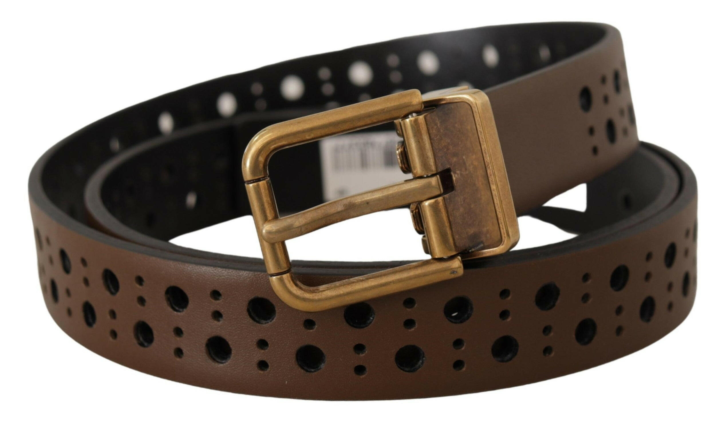 Dolce & Gabbana Brown Leather Perforated Crown Belt -   -  Dolce & Gabbana.