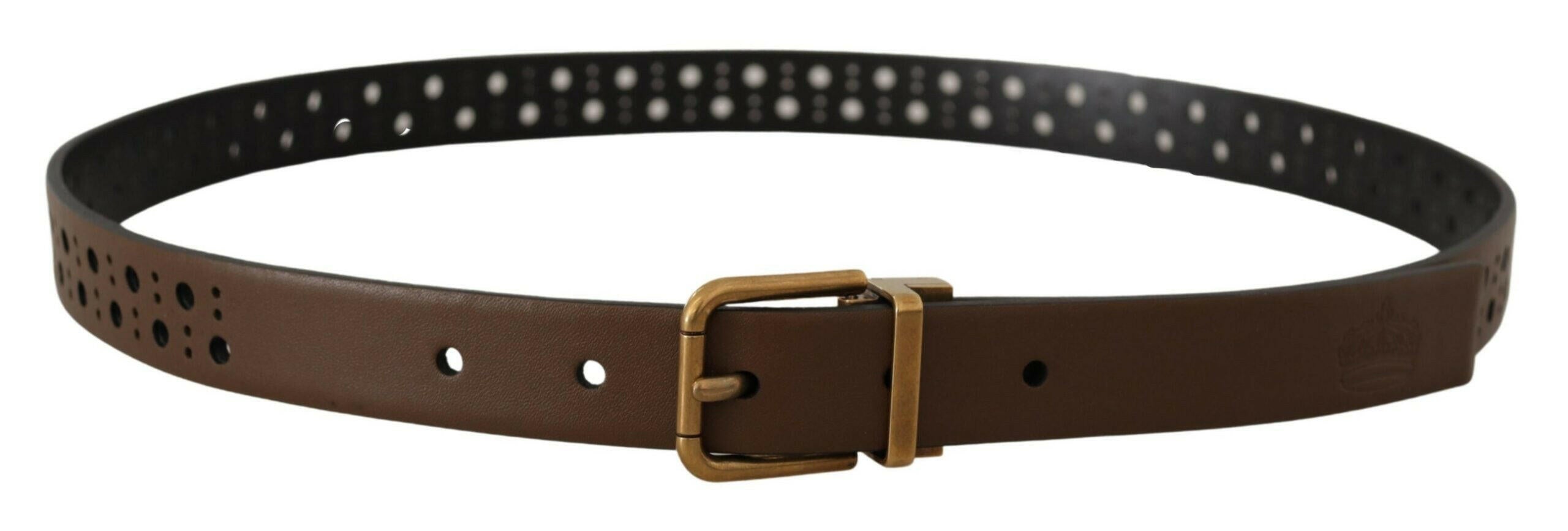 Dolce & Gabbana Brown Leather Perforated Crown Belt -   -  Dolce & Gabbana.