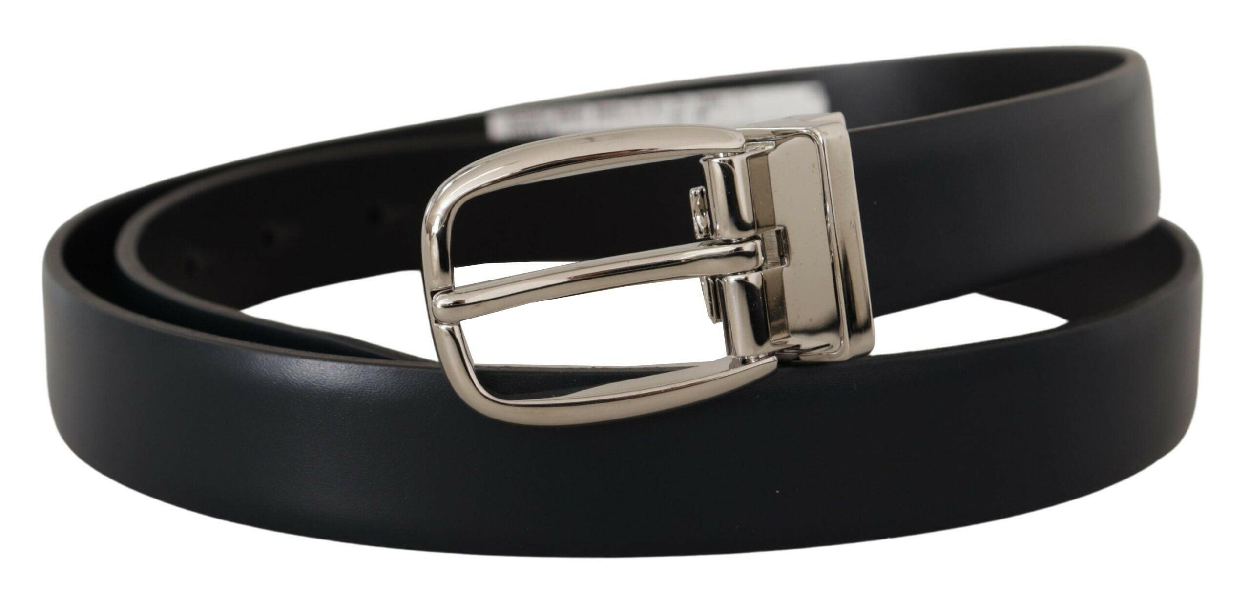 Dolce & Gabbana Black Leather Formal Silver Metal Buckle Belt -   -  Dolce & Gabbana.