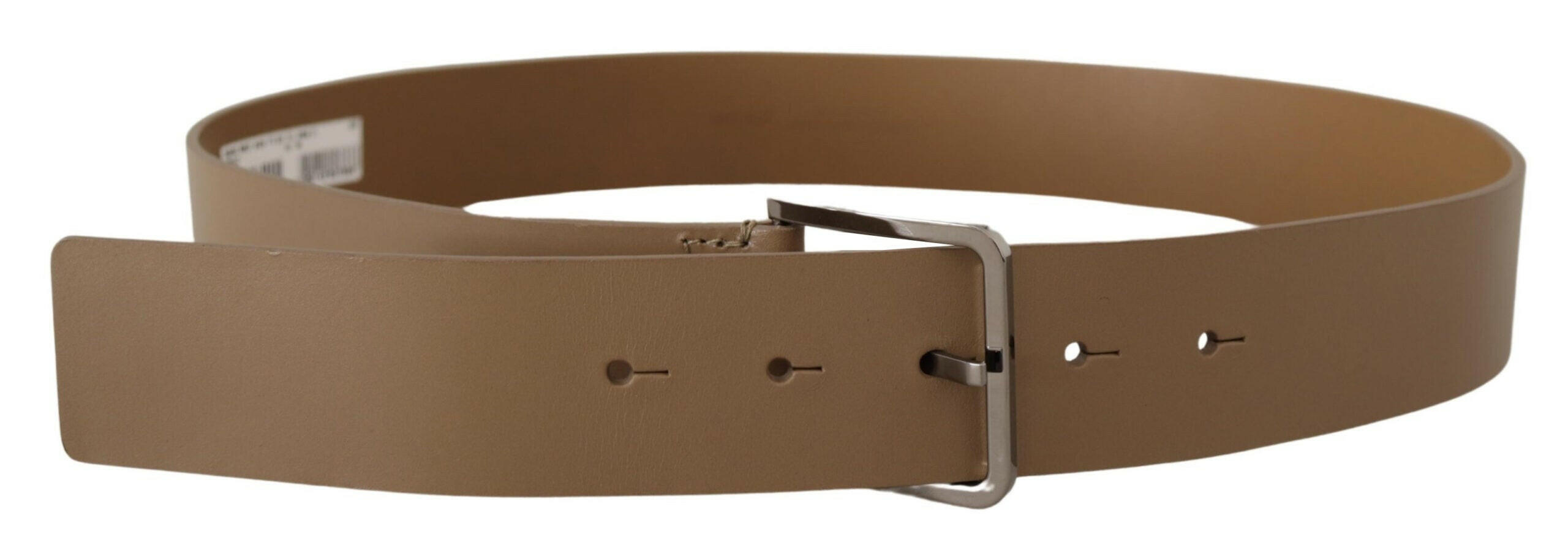 Dolce & Gabbana Beige Calf Leather Wide Silver Metal Belt -   -  Dolce & Gabbana.