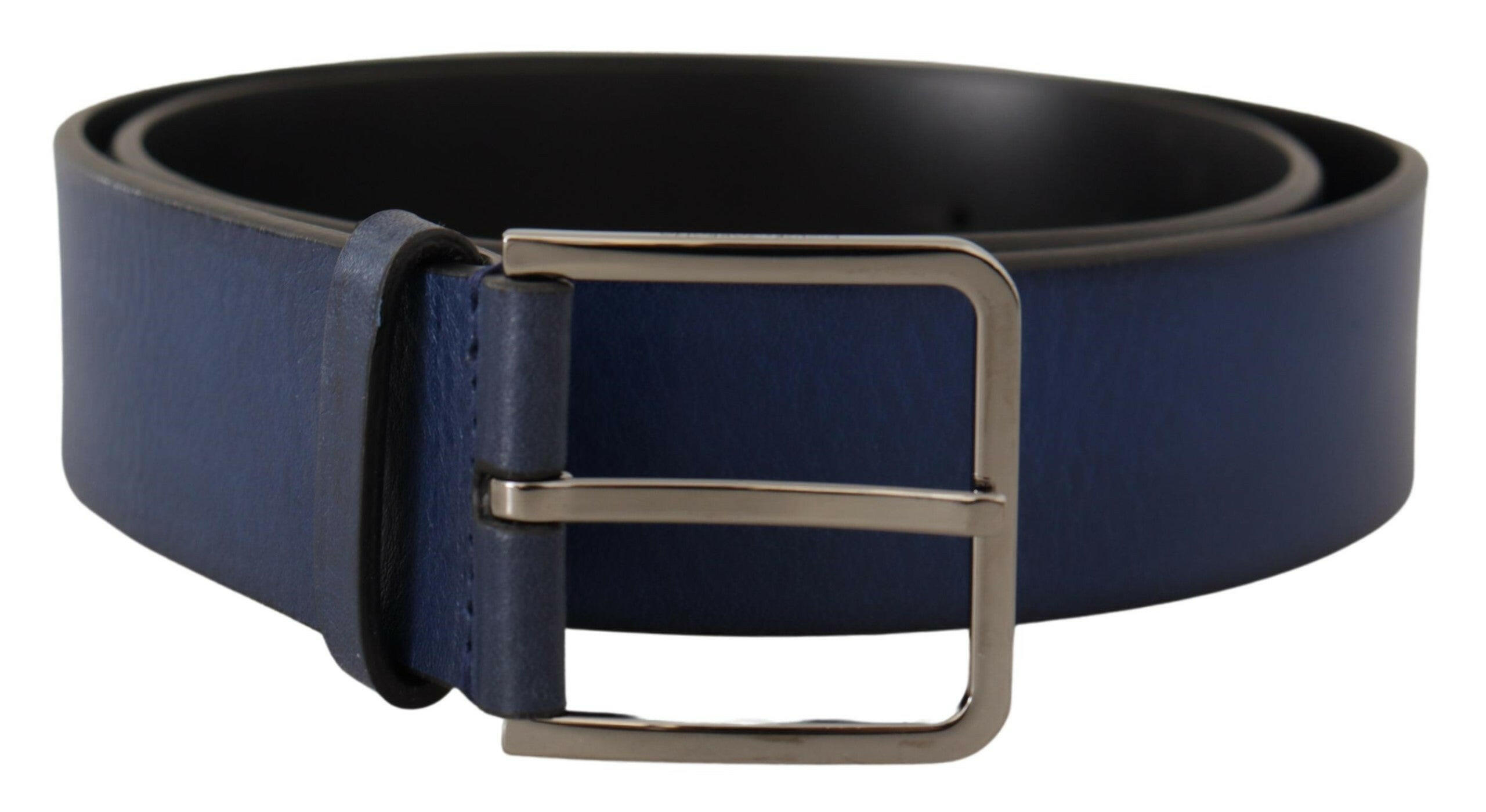 Dolce & Gabbana Blue Calf Leather Silver Metal Buckle Classic Belt -   -  Dolce & Gabbana.