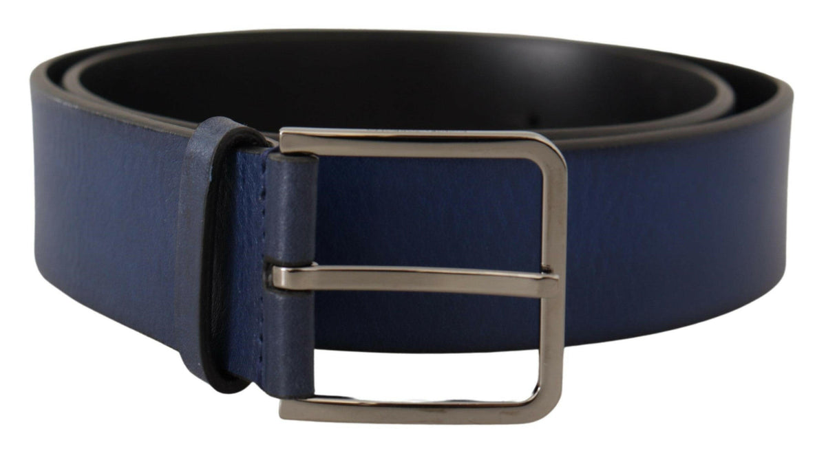 Dolce & Gabbana Blue Calf Leather Silver Metal Buckle Classic Belt -   -  Dolce & Gabbana.