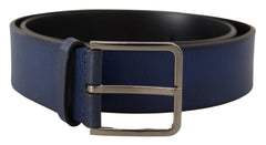 Dolce & Gabbana Blue Calf Leather Silver Metal Buckle Classic Belt -   -  Dolce & Gabbana.