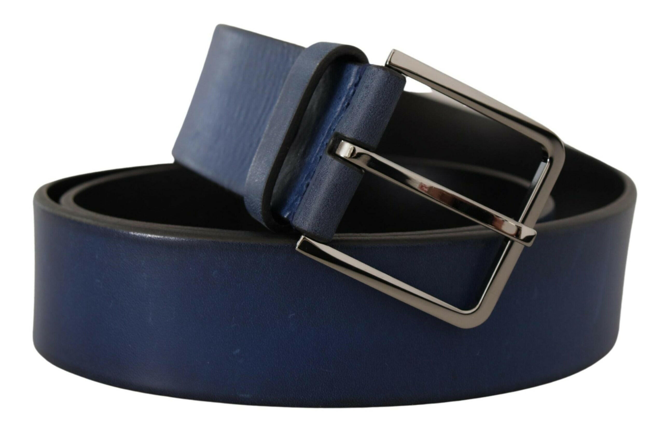 Dolce & Gabbana Blue Calf Leather Silver Metal Buckle Classic Belt -   -  Dolce & Gabbana.