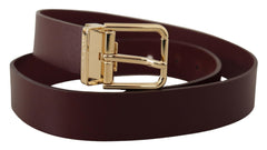 Dolce & Gabbana Maroon Vitello Leather Gold Metal Buckle Belt -   -  Dolce & Gabbana.