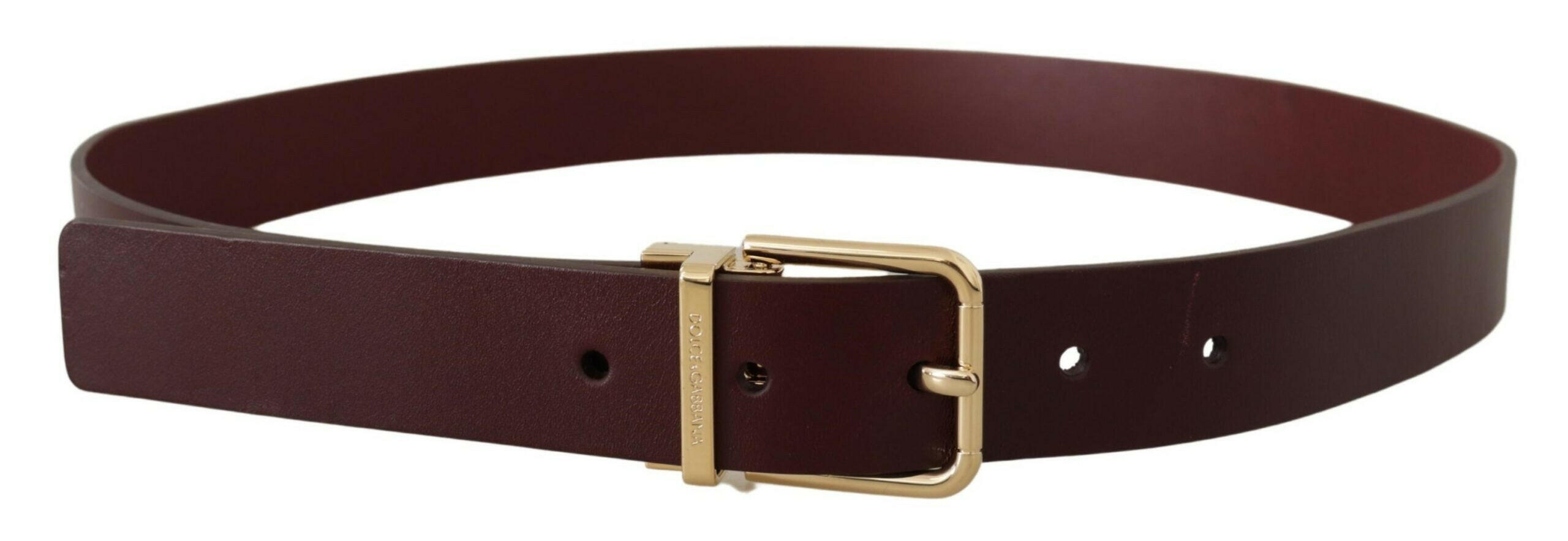 Dolce & Gabbana Maroon Vitello Leather Gold Metal Buckle Belt -   -  Dolce & Gabbana.