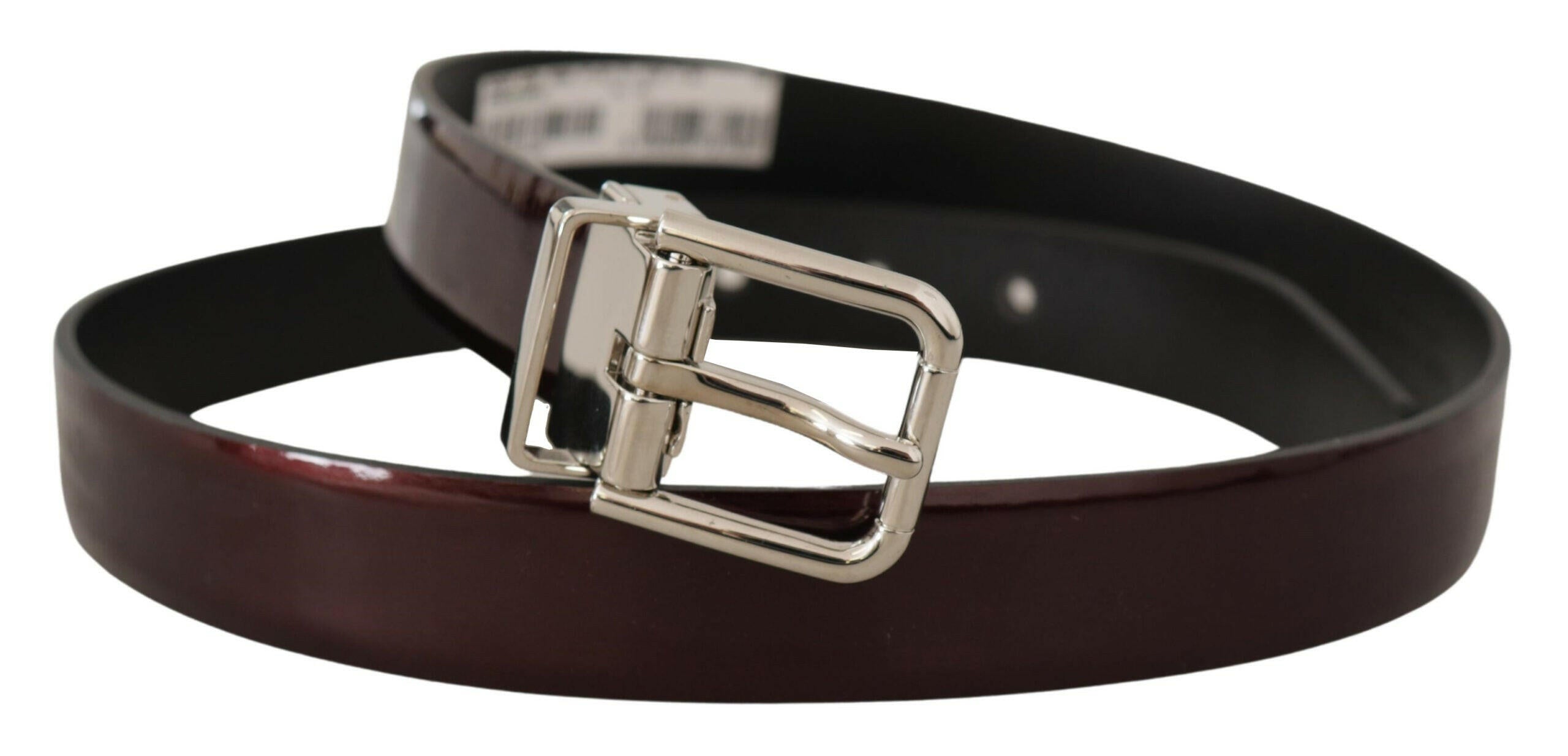 Dolce & Gabbana Brown Patent Leather Silver Metal Buckle Belt -   -  Dolce & Gabbana.