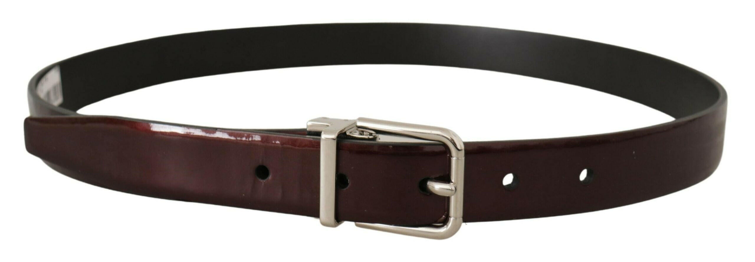 Dolce & Gabbana Brown Patent Leather Silver Metal Buckle Belt -   -  Dolce & Gabbana.