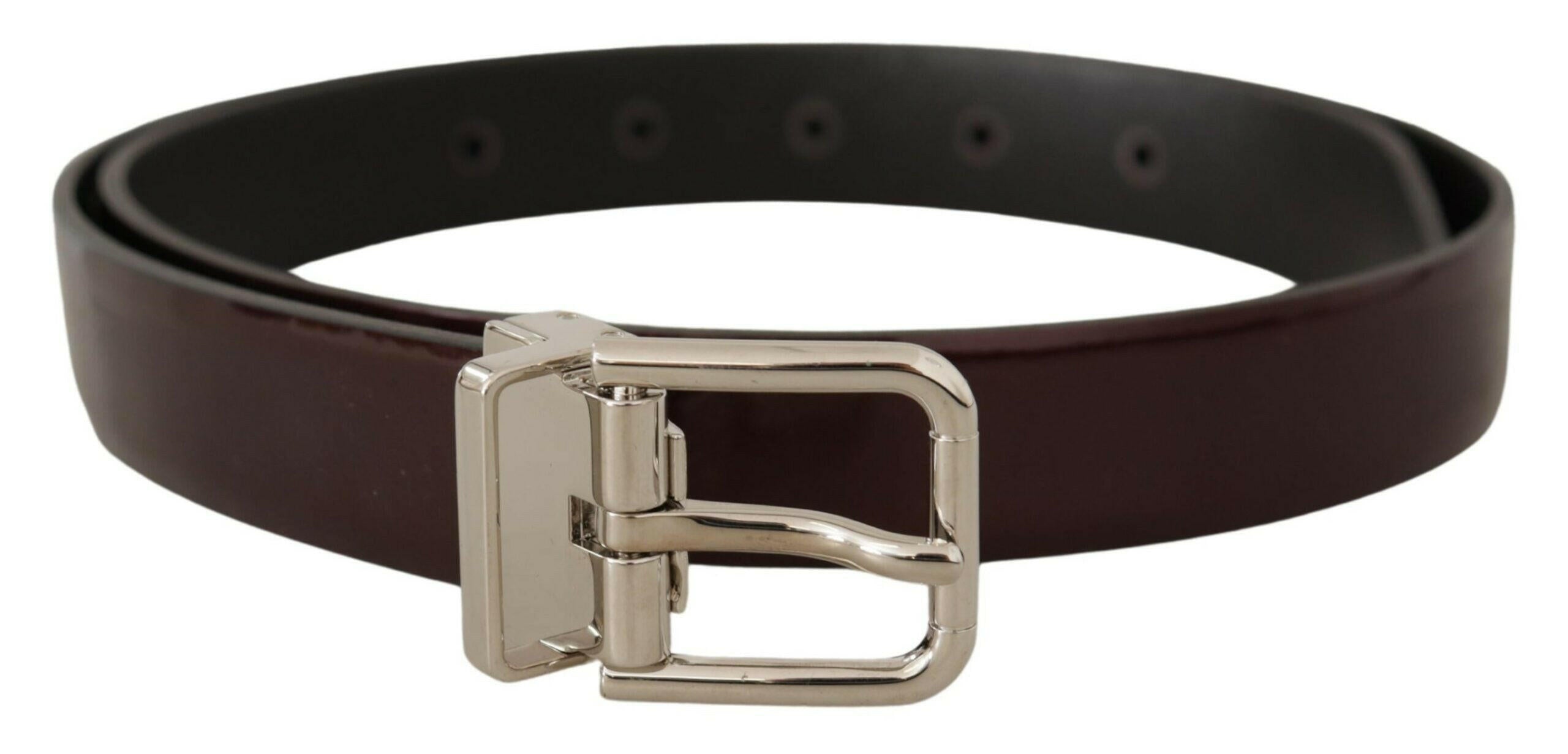 Dolce & Gabbana Brown Patent Leather Silver Metal Buckle Belt -   -  Dolce & Gabbana.
