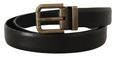 Dolce & Gabbana Black Calf Leather Brushed Brass Box Buckle Belt -   -  Dolce & Gabbana.