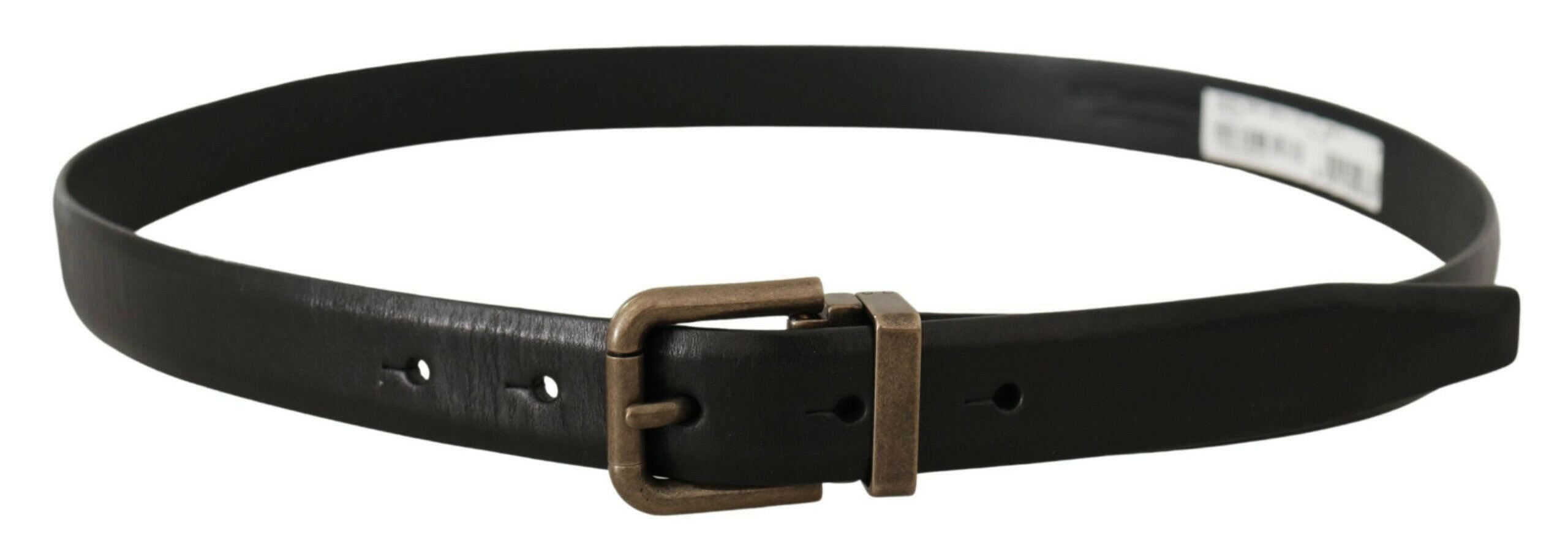 Dolce & Gabbana Black Calf Leather Brushed Brass Box Buckle Belt -   -  Dolce & Gabbana.