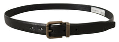 Dolce & Gabbana Black Calf Leather Brushed Brass Box Buckle Belt -   -  Dolce & Gabbana.