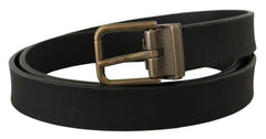 Dolce & Gabbana Black Leather Brass Metal Grain Buckle Classic Belt -   -  Dolce & Gabbana.
