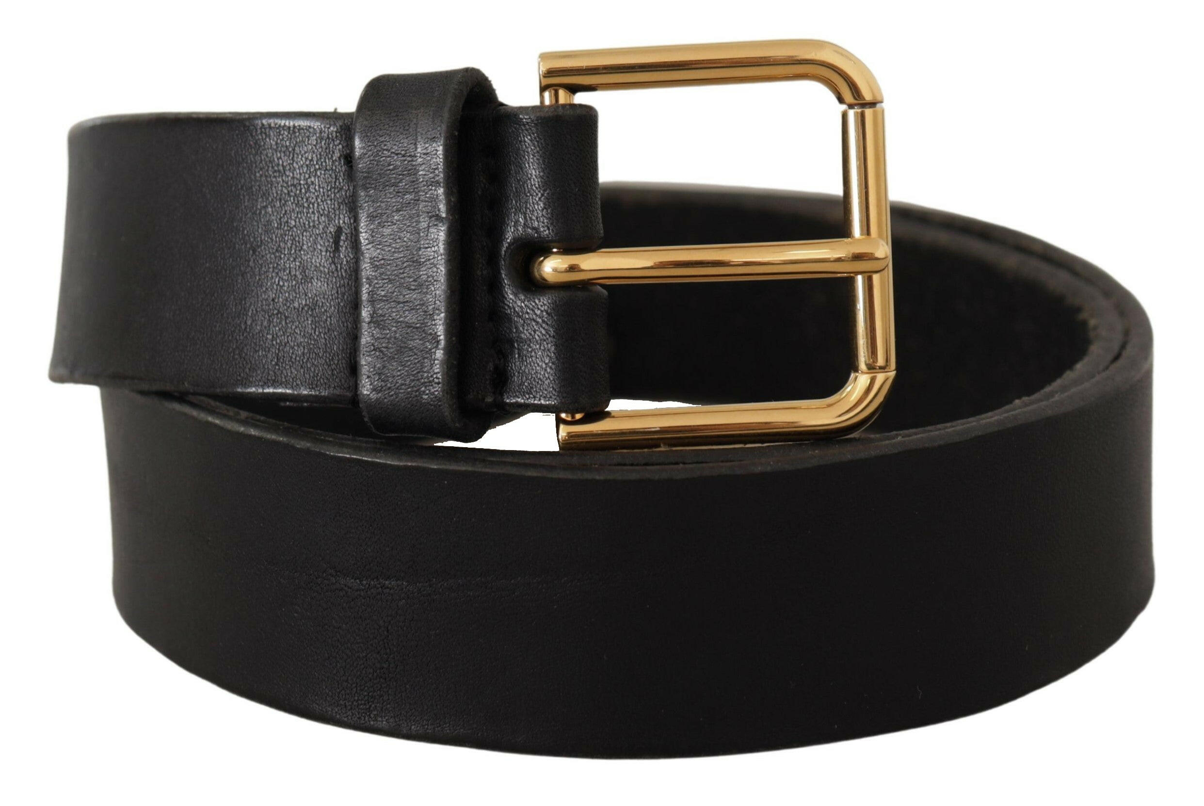 Dolce & Gabbana Black Leather Gold Tone Logo Metal Buckle Belt -   -  Dolce & Gabbana.