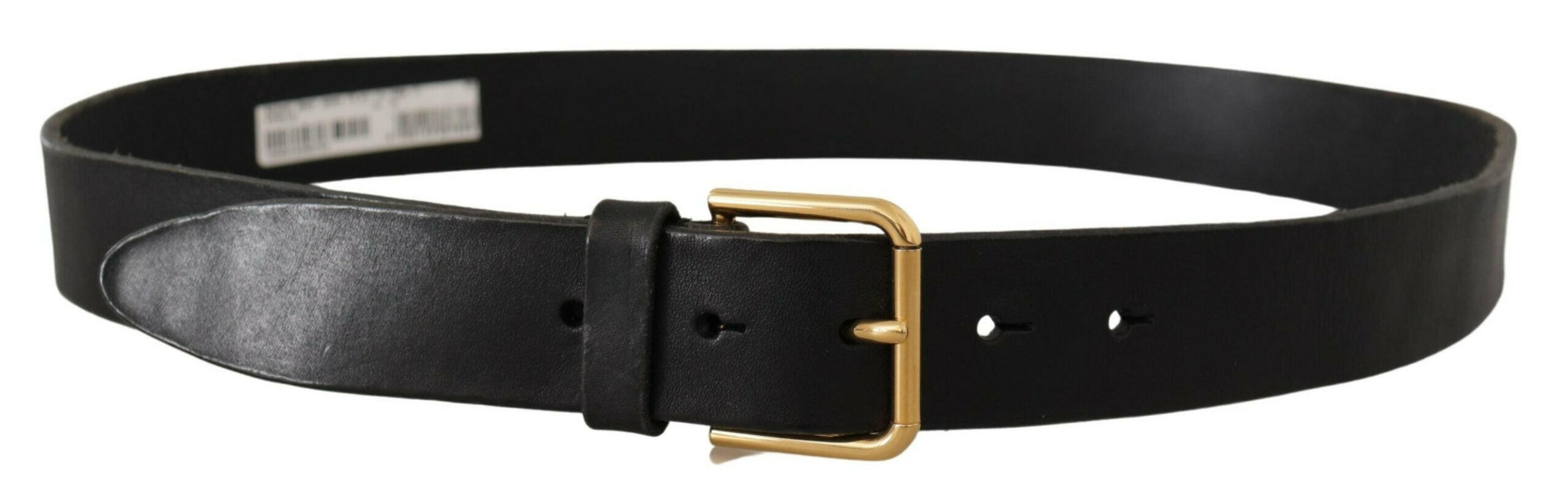 Dolce & Gabbana Black Leather Gold Tone Logo Metal Buckle Belt -   -  Dolce & Gabbana.