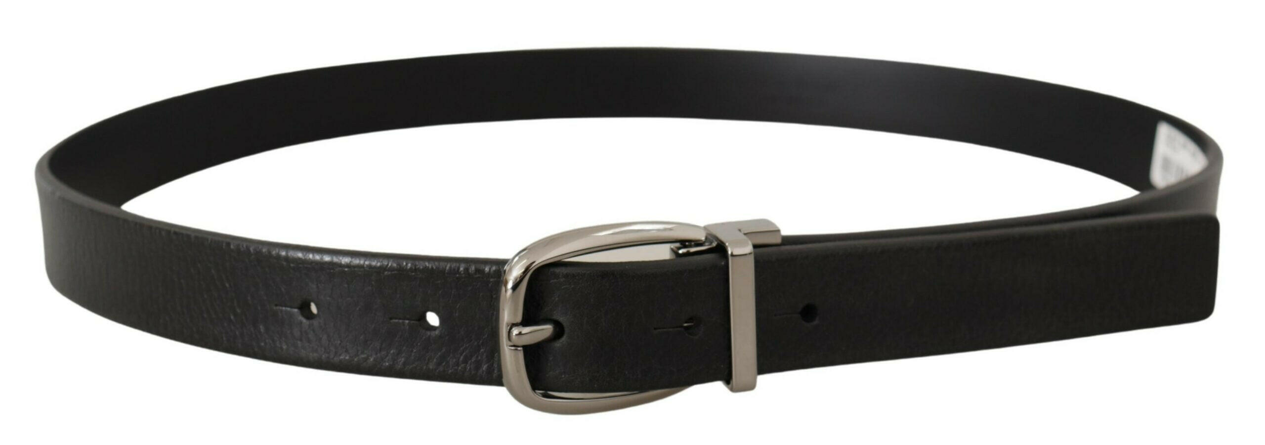 Dolce & Gabbana Black Leather Silver Chrome Metal Logo Buckle Belt -   -  Dolce & Gabbana.