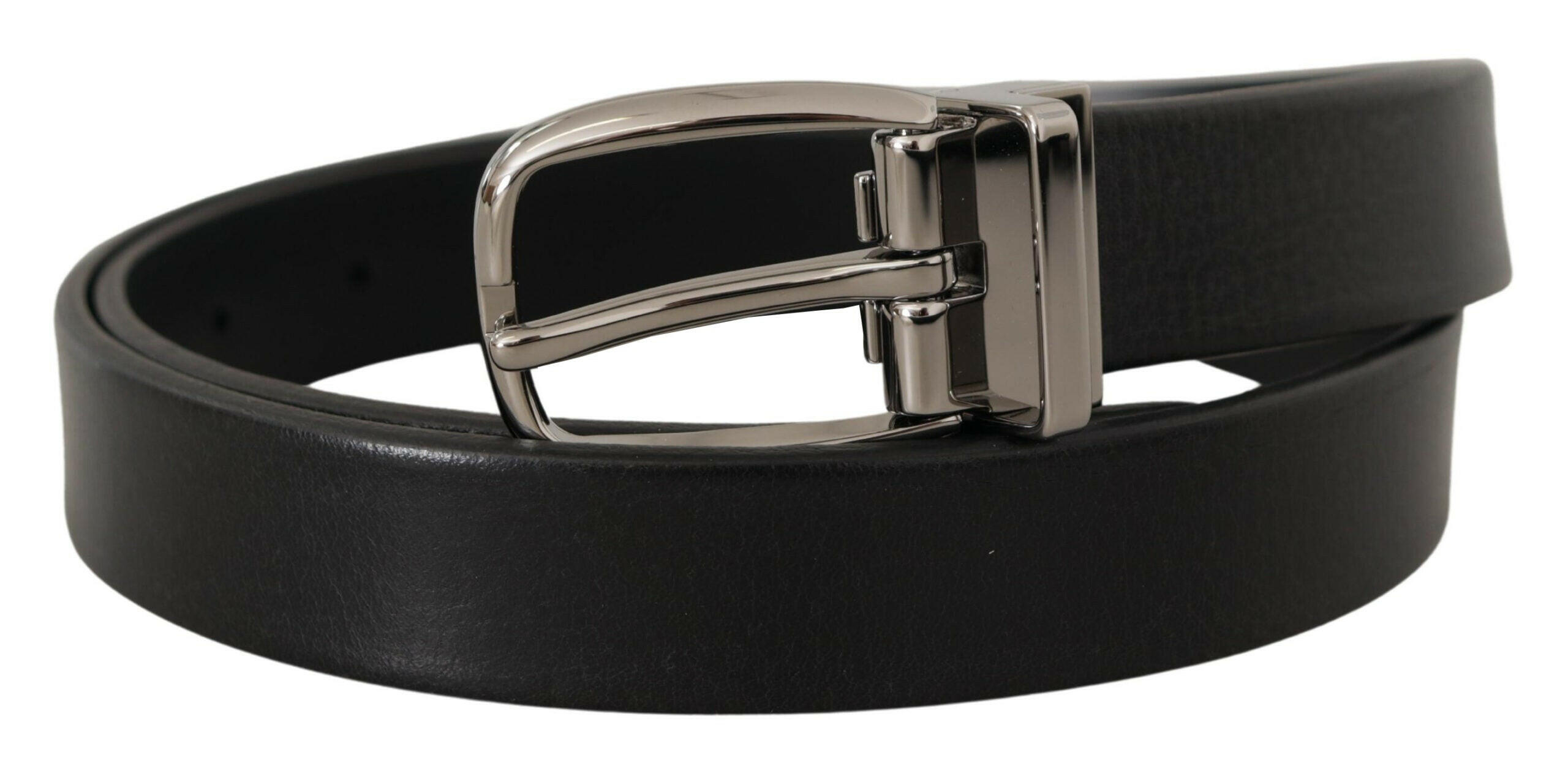 Dolce & Gabbana Black Leather Silver Chrome Metal Logo Buckle Belt -   -  Dolce & Gabbana.