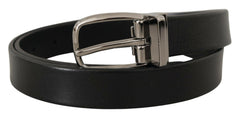 Dolce & Gabbana Black Leather Silver Chrome Metal Logo Buckle Belt -   -  Dolce & Gabbana.
