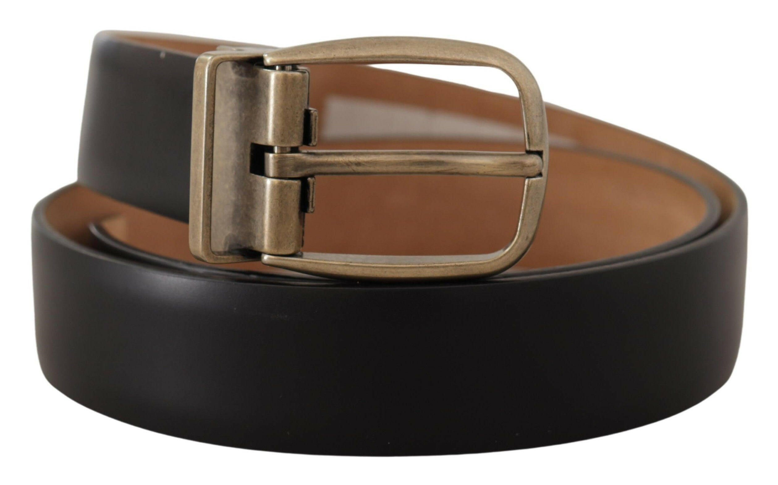Dolce & Gabbana Black Brown Backend Leather Vintage Metal Buckle Belt -   -  Dolce & Gabbana.