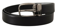 Dolce & Gabbana Black Leather Silver Metal Chrome Logo Buckle  Belt -   -  Dolce & Gabbana.