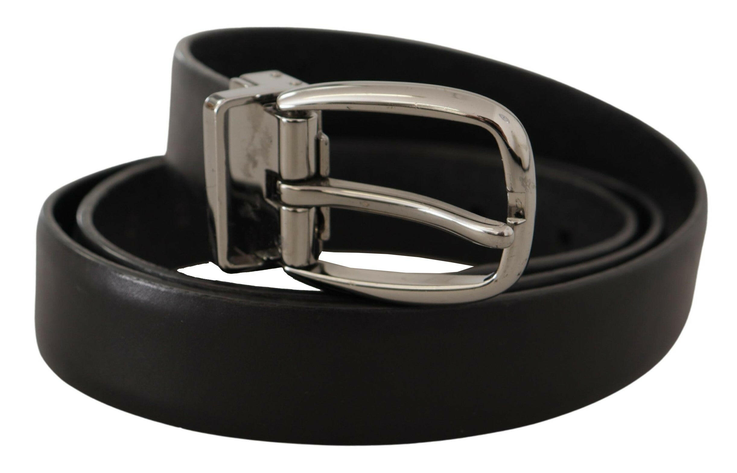 Dolce & Gabbana Black Leather Chrome Logo Metal Buckle Belt -   -  Dolce & Gabbana.