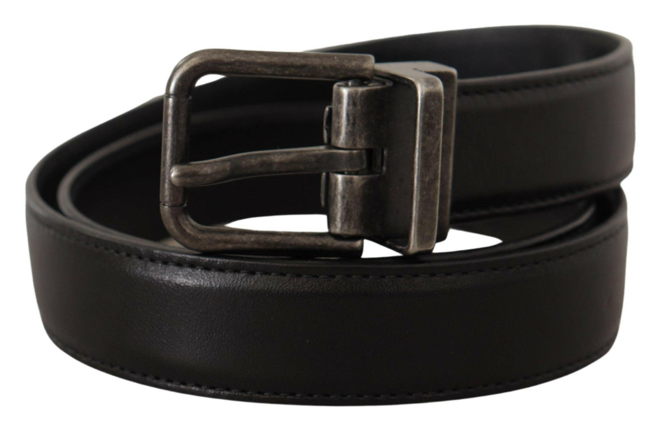 Dolce & Gabbana Black Calf Leather Logo Metal Buckle Belt -   -  Dolce & Gabbana.