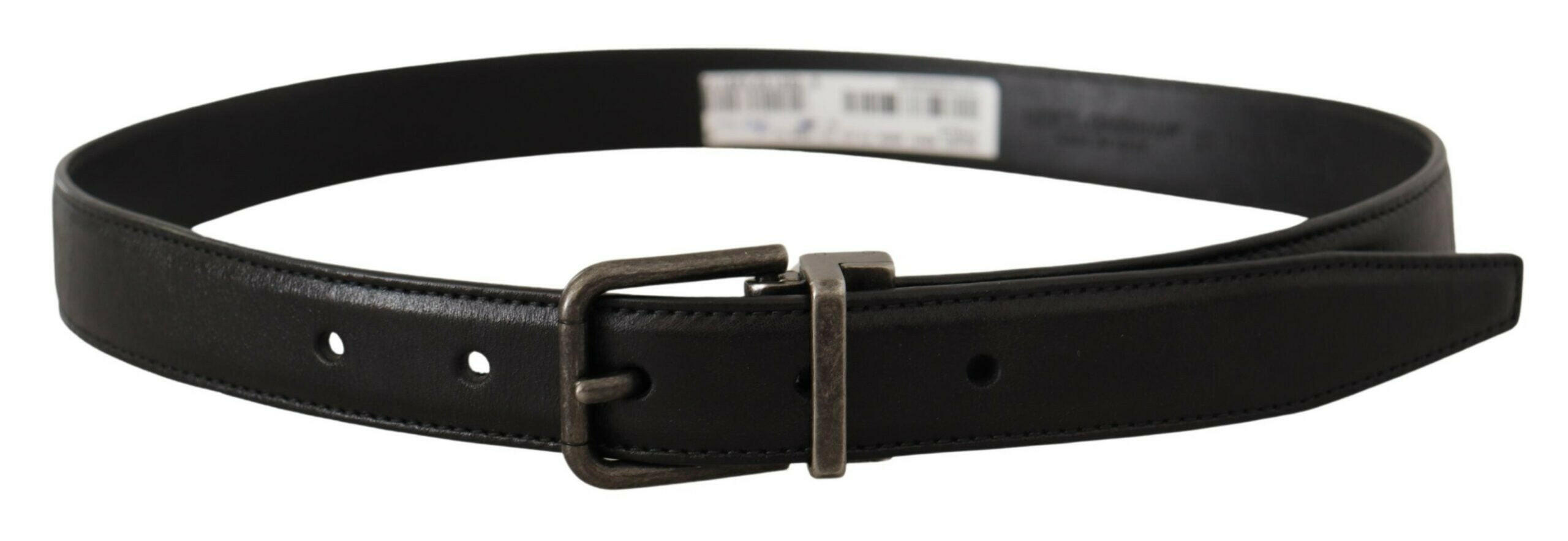 Dolce & Gabbana Black Calf Leather Logo Metal Buckle Belt -   -  Dolce & Gabbana.