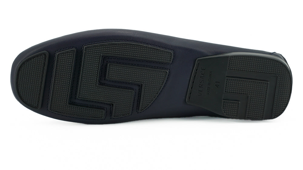 Versace Elegant Navy Blue Calf Leather Loafers -   -  Versace.