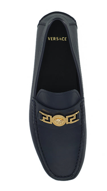 Versace Elegant Navy Blue Calf Leather Loafers -   -  Versace.
