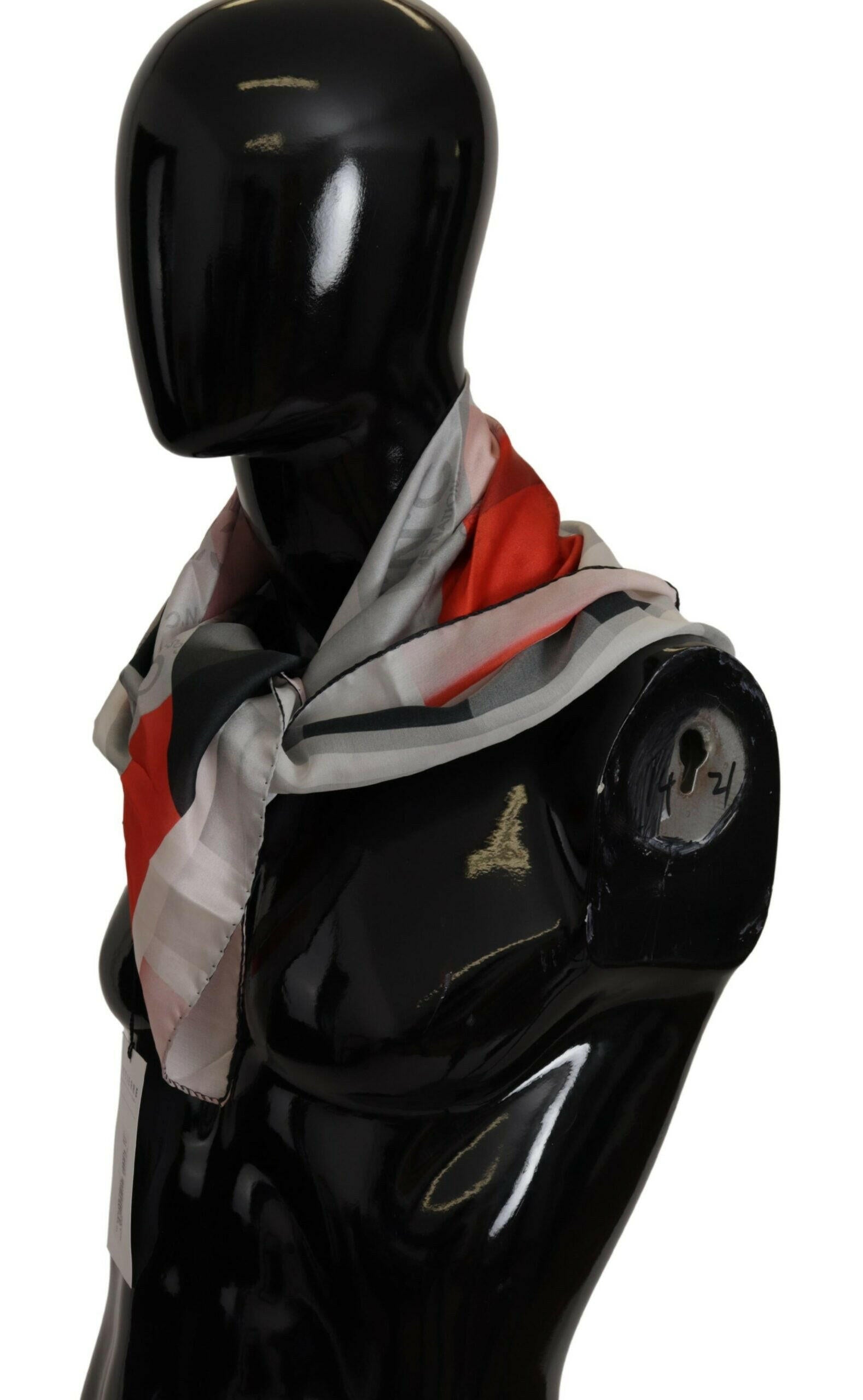Costume National Gray Red Silk Shawl Foulard Wrap Scarf -   -  Costume National.