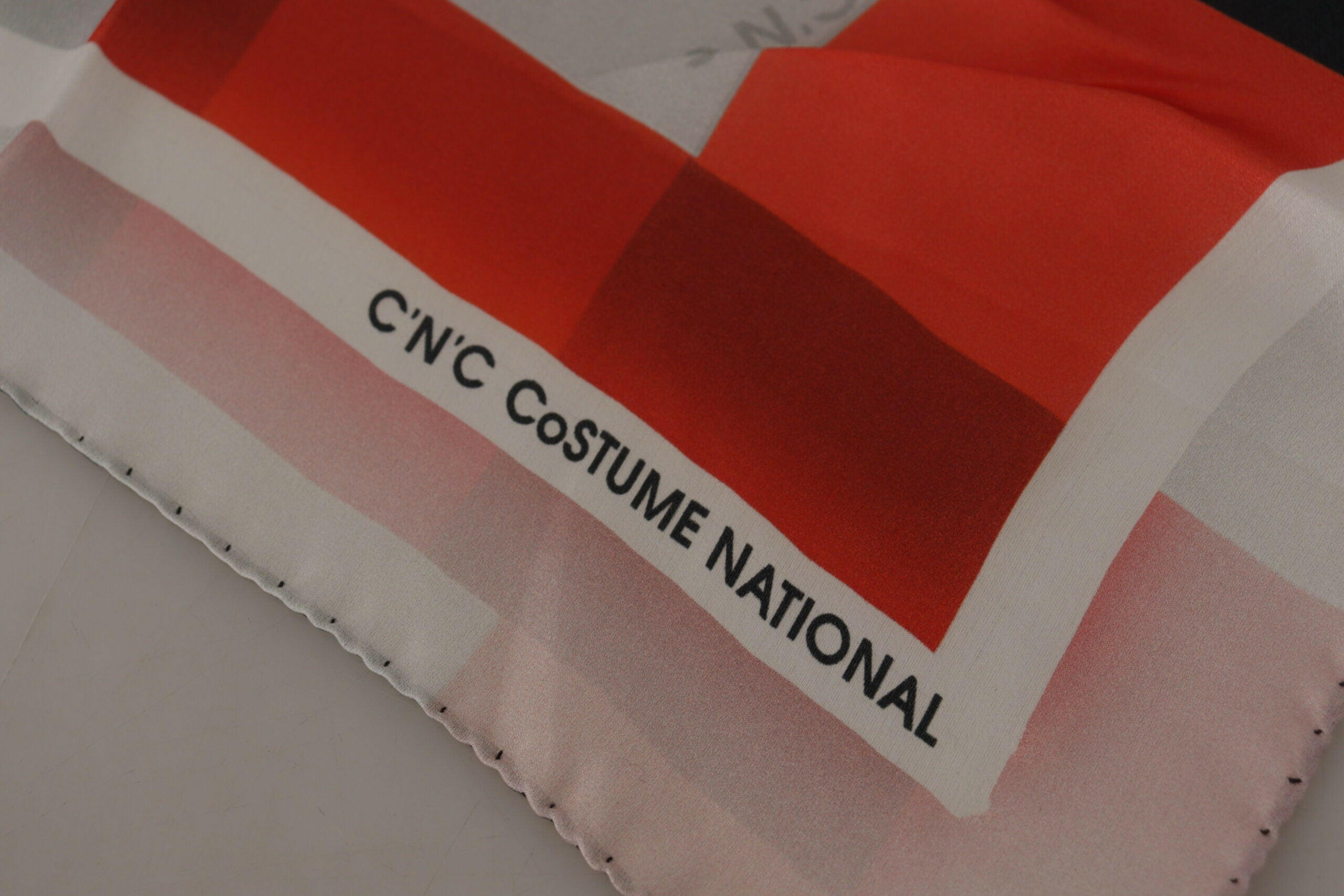 Costume National Gray Red Silk Shawl Foulard Wrap Scarf -   -  Costume National.